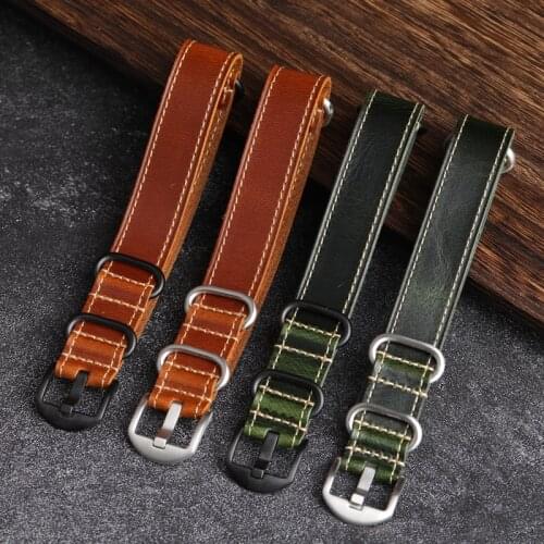 MERJUST Handmade Vintage 20mm 22mm Brown Green G10 Genuine Leather NATO Watchband For Amry Pilot Watch Strap Wristband Bracelet