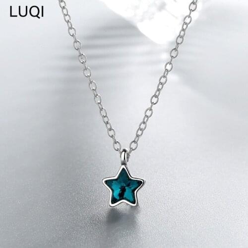 S925 silver simple blue five-pointed star fashion delicate necklace for girls XL100003