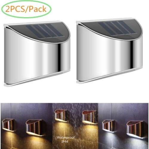 2PCS Solar Fence Light Outdoor Wall Sconce Garden Security Lamp Waterproof Wireless Sunpower Lamps for House Front Door Outside