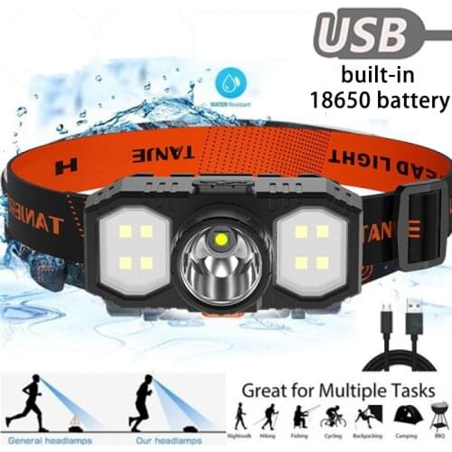 LED Headlamp 3 Mode Camping Lantern USB Rechargeable Head-Mounted Flashlight 18650 Battery Headlight Outdoor Hiking Fishing Lamp