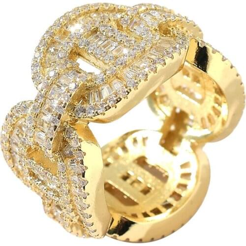 Hip Hop Bling micro pave bling cz Cuban link chain design unique hollow out bling men ring 2021 Hot