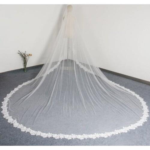 Gorgeous Roses Lace Edge Wedding Veil 1 Tier Lace Trim Cathedral Bridal Veil Ivory Bride Veil Elbow,Fingertip,Waist,Chapel Lengt