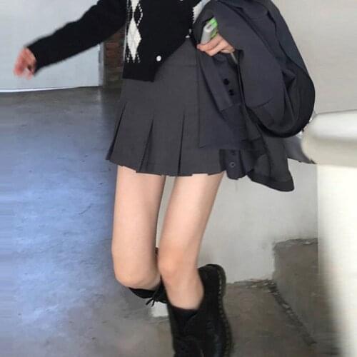 2021 Vintage Pleated Skirt Women Kawaii High Waist Mini Skirts Harajuku Streetwear Korean Fashion Summer School Girl Uniform
