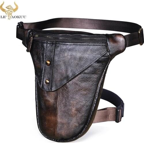 Top Quality Leather Men Vintage Multi-function Messenger One Shoulder Bag Design Travel Belt Fanny Waist Pack Drop Leg Bag 3115
