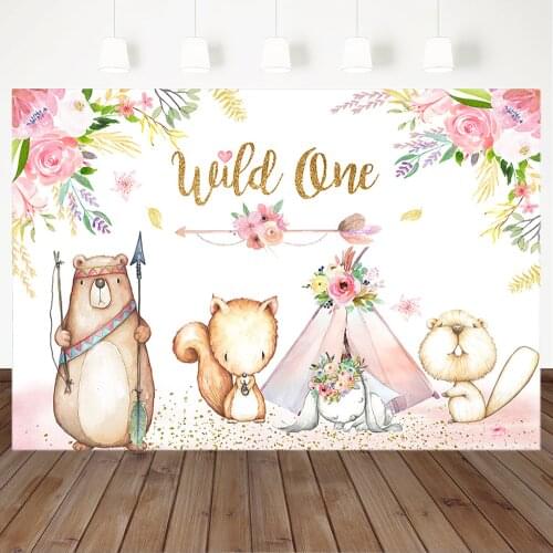 Wild One Backdrop Safari Animal 1st Birthday Photo Background Watercolor Flower Tent Golden Dot Party Decor Banner Backdrops