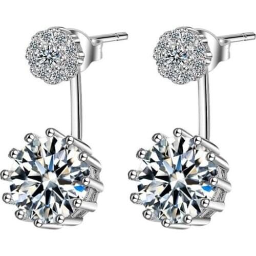 Lady Charm Silver 925 Earrings For Women Jewelry Bright Crystal Round Earring Female Piercing Accessories Girls Back Hanging
