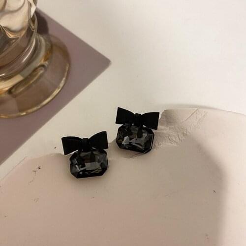 925 Silver Needle Bow Cute Wild Temperament Black Zircon Lady Stud Earrings Female Jewelry