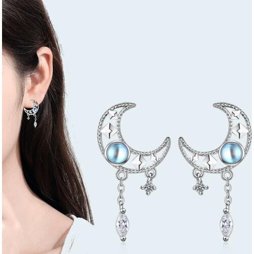 925 sterling silver Moonstone Earings Tassel Moon Earrings For Women Fashion Korea Jewelry New 2020 pendientes mujer kolczyki