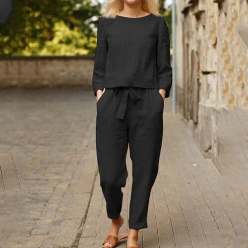 Solid Color Two Piece Set Women Pant Suits Loose Long Sleeve T-shirt Pullovers + Long Straight Pants Women Outfit Tracksuits