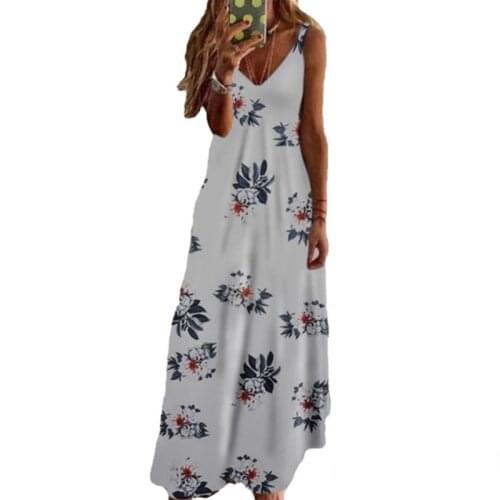 2021 Fashion Summer Women Long Dress Elegant Sexy Beach Print Flowers Polka-dot Strap Ladies Halter Boho Dress Women Vestidos