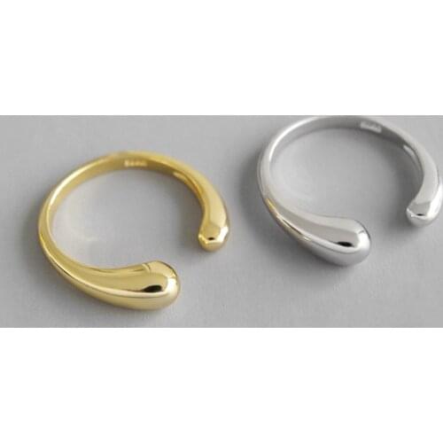 New 100% 925 sterling silver water drop adjustable rings for women fine jewelry, trendy gold color engagement ring woman