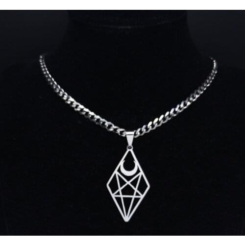 AFAWA Satan Tail Satan Pentagram Moon Stainless Steel Necklace Women Silver Color Punk Neckless Jewelry gargantilla N4122S03
