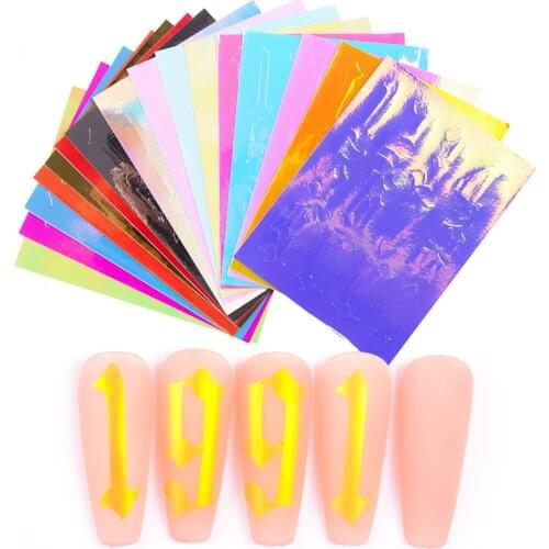 16 pcs/set Nail Sticker Holographic Nail Art Decals Old english Number Stickers for Nails Art Decorations