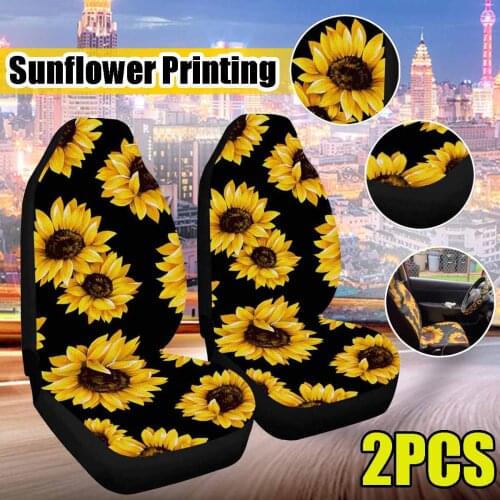 2Pcs Car Seat Covers Set Sunflower Pattern Car Interior Accessories Seat Protector Universal Fit Most Cars Wholesale Dropship