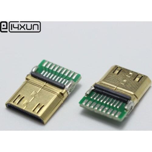 2pcs DIY Mini HDMI Type C Welding Type Male Jack Plug 19 Pin PCB Connector 19+1 Gold-plated Plugs