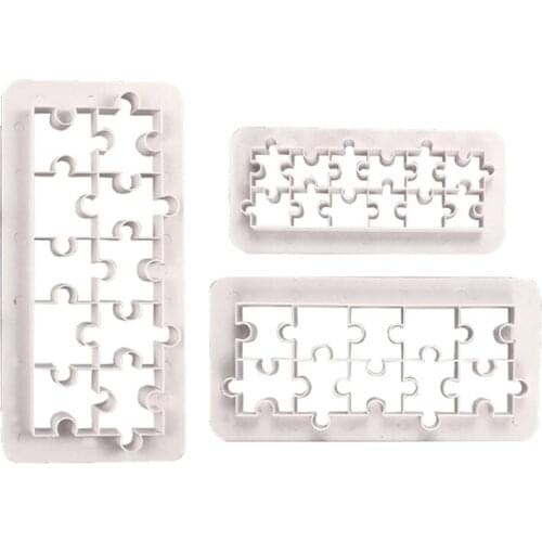 3Pcs Jigsaw Building Blocks Sugar Sieve Mold Fondant Printing Stencil Hollow Wedding Cake Edge Decoration Template Baking Tools