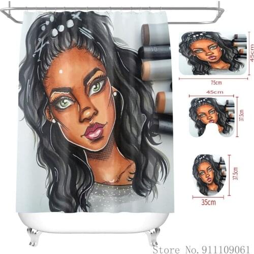 3D Printed Polyester Shower Curtain Beauty Woman Waterproof Bathroom Partition Curtain Non-slip Toilet Mats Home Decoration