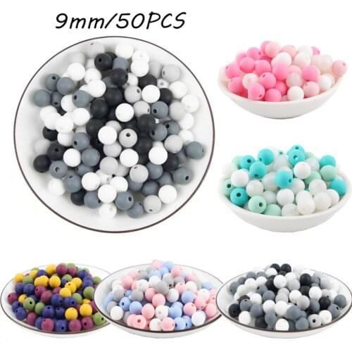 50pcs Perle Silicone Beads 9mm Baby Teether Round Beads Food Grade Beads DIY BPA Free Beads 9mm Silicone Beads Children Product