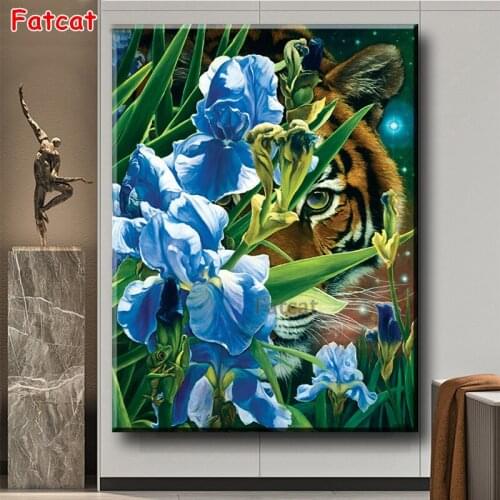 5d diy New diamond mosaic Blue Iris Tiger Face diamond painting full square round embroidery sale Animal Flower Decor PP1619