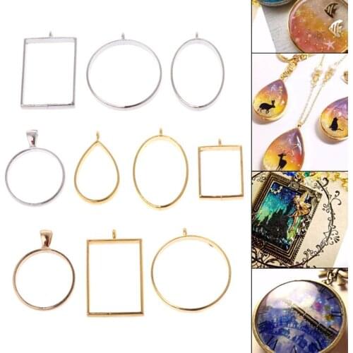 ANGELADY 10Pcs/Set Geometric Frame Hollow DIY Epoxy Resin Crafts Metal Frames Jewelry Making Necklace Pendant Charms Holder UV