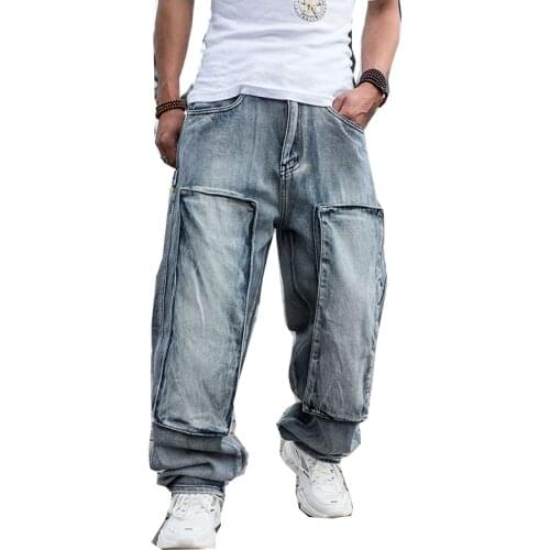 Hip-hop plus size pants male youth denim trousers patch jeans straight loose wide-leg pants