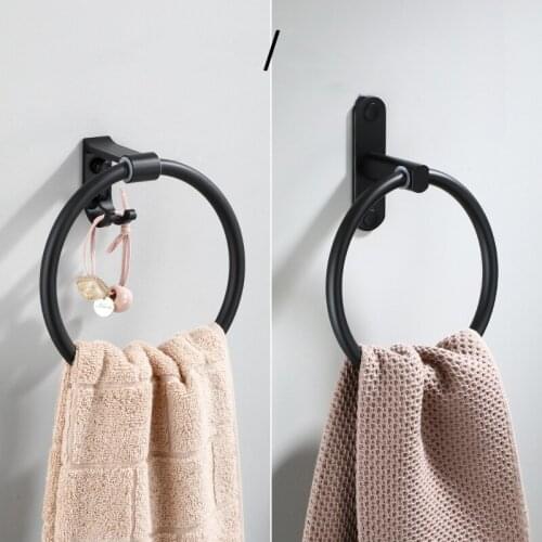Matte Black Space Aluminum Belt Hook Towel Ring Bathroom Towel Rack Holder Wall Hanging Curtain Towel Hanger
