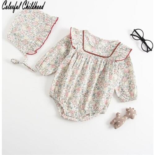 0-24m autumn baby romper 2 pieces/jumpsuit+hat floral design flare sleeve princess type lovely little girls outerwear cloth 0-2Y