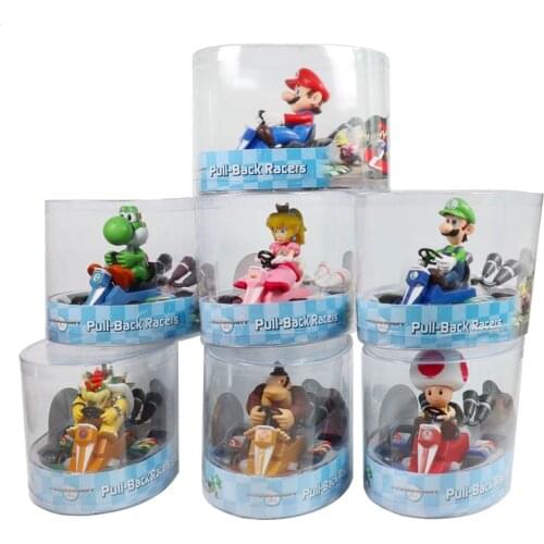 7pcs Mario Pullback Vehicle Cute Yoshi Luigi Peach Action Figure Model Toy Mario Pullback Racers Kart Game Figure Toys 10cm