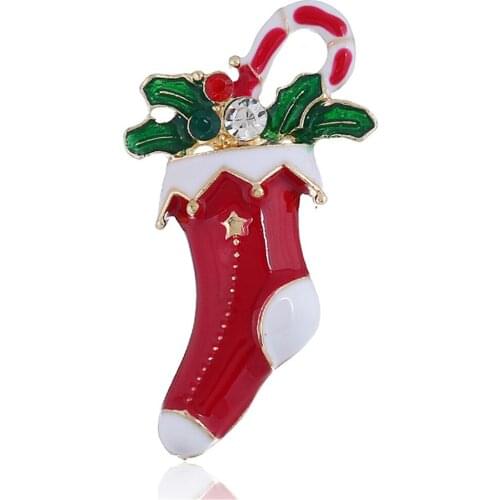 CRLEY Red Socks Christmas Brooches Oil Drop Beautiful Metal Brooch Fashion Dress Coat Accessories Cute Jewelry Drop Shipping