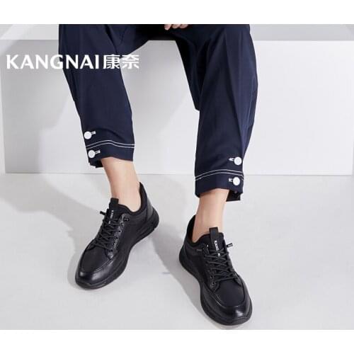 KANGNAI Men Shoes Genuine Cow Leather Sneakers Lace-Up Flats Comfortable Male Casual Shoes