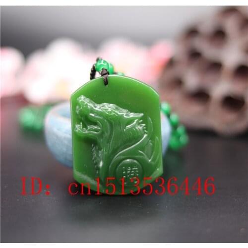 Carved wolf Jade Pendant Natural Chinese Green Necklace Charm Jadeite Jewellery Fashion Lucky Amulet Gifts for Man