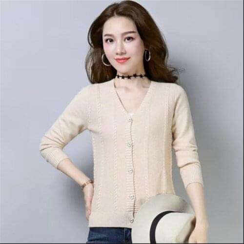 Fashion 2021 Plus Size Spring Cardigan Women Elegant Solid Single Breasted Knitted Casual Korean Style Tops V Neck Sweater Coat