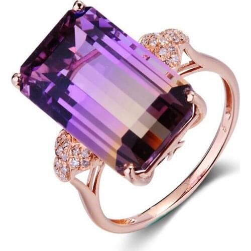 Fashion Alloy Wedding Rings For Women Party Geometric Rectangular Micro-set Rhinestone Gradient Crystal Rings Jewelry Wholesale