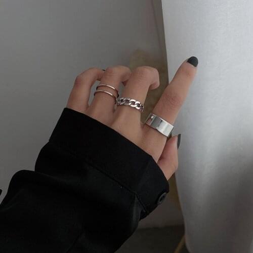 Hiphop/Rock Metal Geometry Circular Punk Rings Set Opening Index Finger Accessories Buckle Joint Tail Ring for Women Jewelry