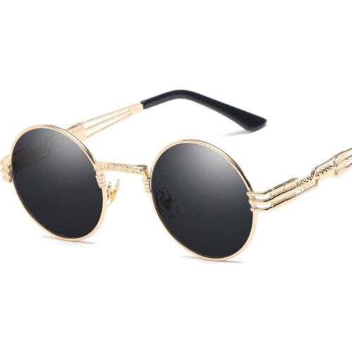 Vintage Retro Gothic Steampunk Mirror Sunglasses Gold and Black Sun Glasses Vintage Round Circle Men UV gafas de sol