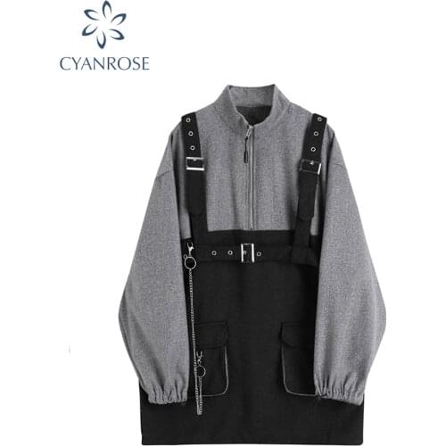 2020 Autumn Harajuku Women Punk Style Suspenders Bandage Dress Vintage Long Sleeve Streetwear Gothic Female Dresses Two Piece