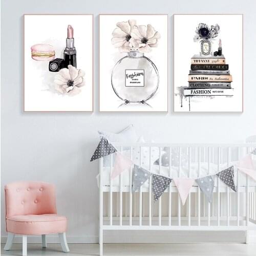 Perfume s And Prints Fashion Lipstick Makeup Canvas Painting Paris Brand Vogue Book Wall Pictures Home Decor