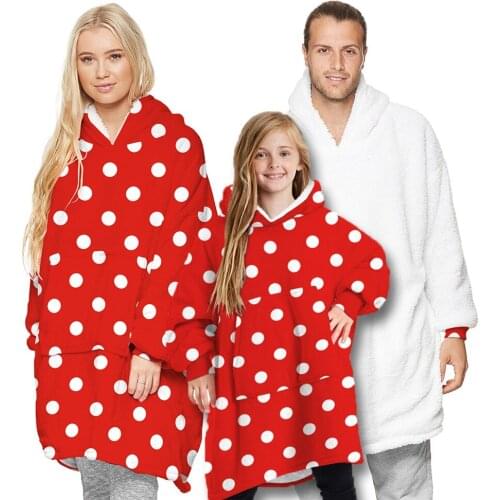 Family threee pajamas outfit plaid dad mom kid home furnishing lamb sleepwear Winter thick blanket velvet hooded nightwear