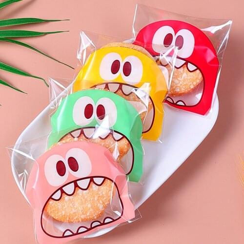 Big mouth Cookie Bags Self Adhesive Seal Plastic Cookies Bags for Kids Birthday Gifts Wedding Party Decoration 100pcs/lot