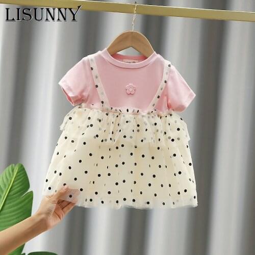 LISUNNY Baby Girls Sweet Princess Cake Dress New Fashion Kids Party Costumes Toddler Polka Dot Clothes Mesh Patchwork Suits