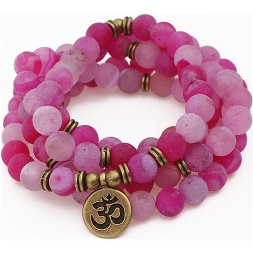 Rose 108 beads 8mm elastic adjustable Lotus life tree Buddha OM eye Chakra Reiki agate Onyx Yoga Bracelet necklace hrgy34