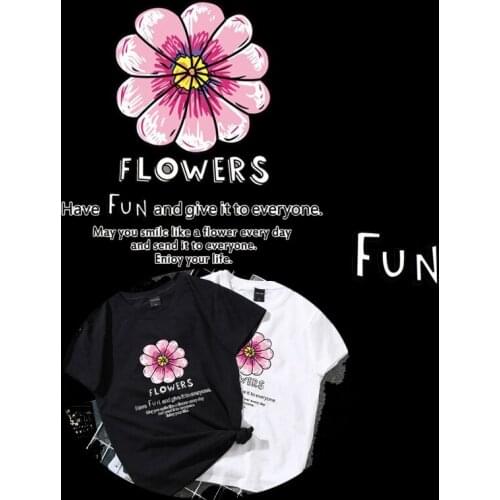 Pink Sun Flowers Iron on Heat Transfer Patches for Kids Clothing DIY Stripe Applique T-shirt A-level Washable Custom Stickers