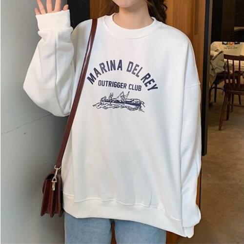 Blue Letters Vintage Designer Sweatshirt Women Oversized Long Sleeve Tops New Korean Brand Fashion Girls Streetwear Loose Casual