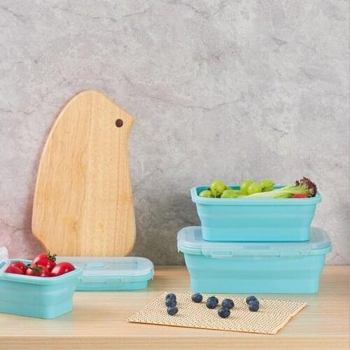 Folding Healthy Material Eco-Friendly Silicone Lunch Box Kids Student Portable Bowl Bento Food Container Dinnerware Sets