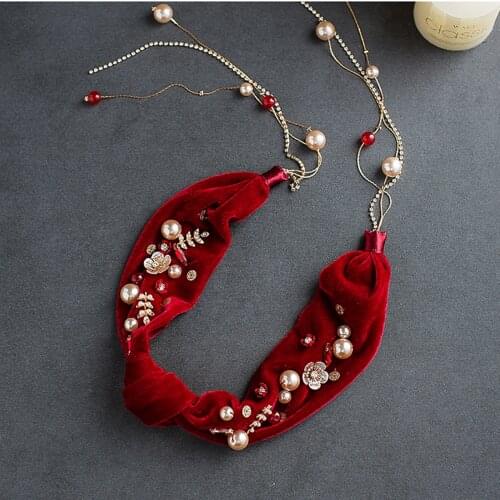 Super Fairy Red Velvet Hairband Beads fairy Beautiful Wedding hair Ornament brides Hair Accessories