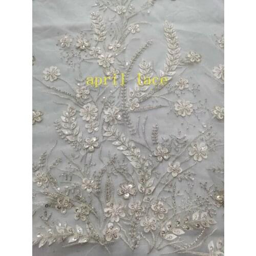 Stock LPX16# 5 yards/bag Silver floral embroidery sequins beaded high grade fabrics are used in wedding dress design