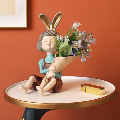 Vase Decoration Home Flower Rabbit Girl FigurineVase for Table Home Décor Living Room Decoration Accessories Room Décor Vase