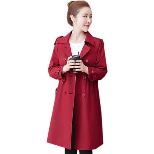 Womens Windbreaker 2021New Autumn Coat Korean Loose Plus Size Double Breasted Mid Long Outerwear Casual Tops Female Trench Coat