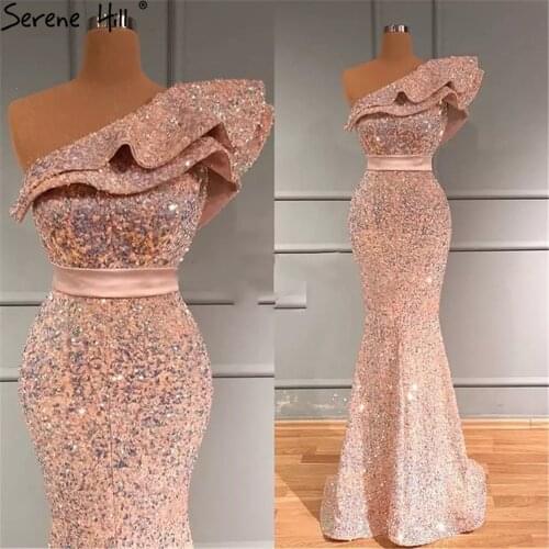 Candy Pink Sequined Mermaid Evening Dresses Design Formal Gowns 2021 Serene Hill LA71189