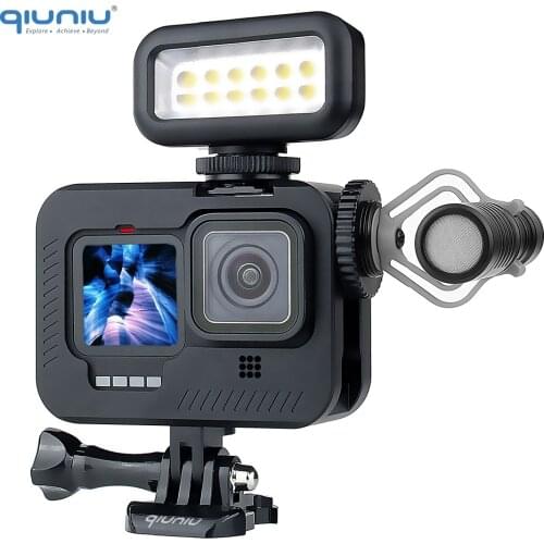 QIUNIU Aluminium Alloy Protective Frame Housing Case with Double Cold Shoe Adapter for GoPro Hero 9 Black Go Pro 9 Accessories